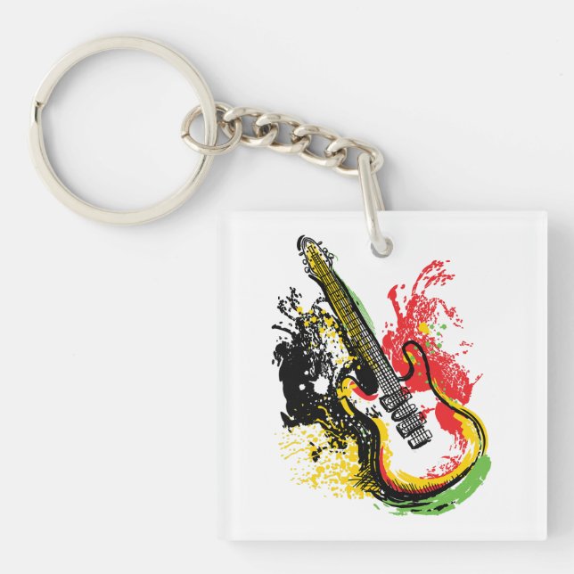 Vibrant Retro Groove: Electric Guitar Splash Key Ring (Front)