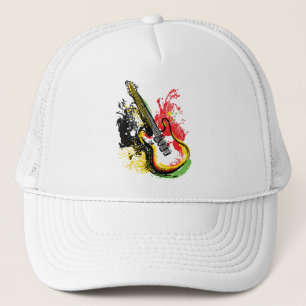 Vibrant Retro Groove: Electric Guitar Splash Trucker Hat