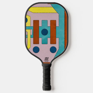 Vibrant Retro Industrial Geometric Abstract  Pickleball Paddle