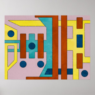 Vibrant Retro Industrial Geometric Abstract Poster