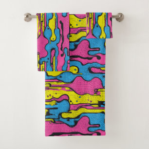 "Vibrant Retro Pop Art Drip Pattern Bath Towel Set