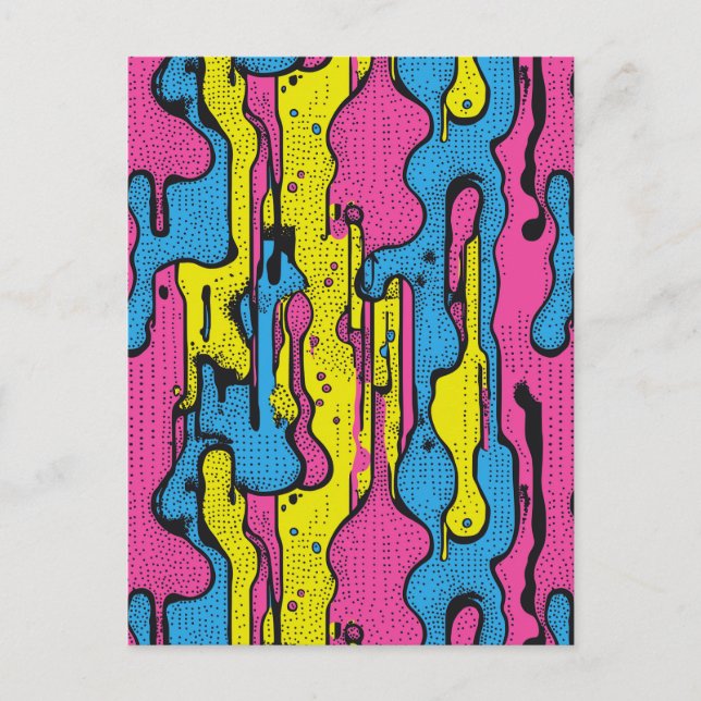"Vibrant Retro Pop Art Drip Pattern  Postcard (Front)