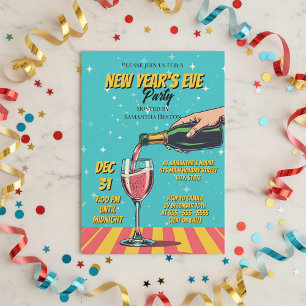 Vibrant Retro Pop Art New Year's Eve Party Invitation