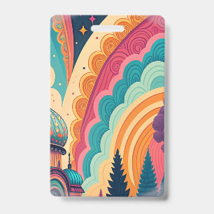 Vibrant Retro Rainbow Event Badge – Customisable ID Badge