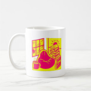 Vibrant Retro Reading Nook Illustration Coffee Mug