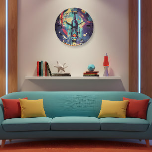 Vibrant Retro Starship Wall Clock