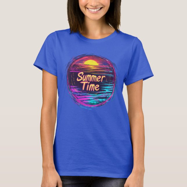 Vibrant Retro “Summer Time” Sunset T-Shirt (Front)
