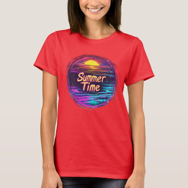 Vibrant Retro “Summer Time” Sunset T-Shirt (Front)