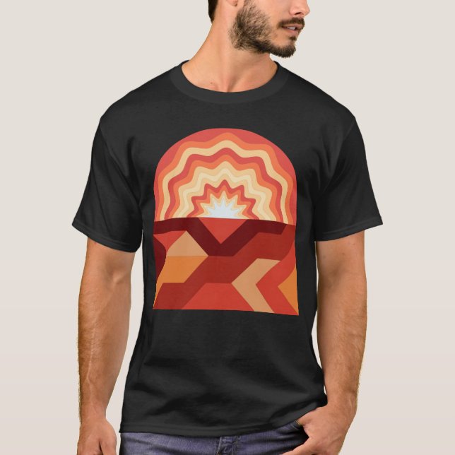 Vibrant retro sunset wave pattern t-shirt design  (Front)