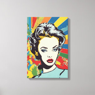 Vibrant Retro Woman Pop Art Portrait Canvas Print