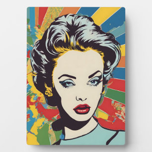 Vibrant Retro Woman Pop Portrait Art Plaque
