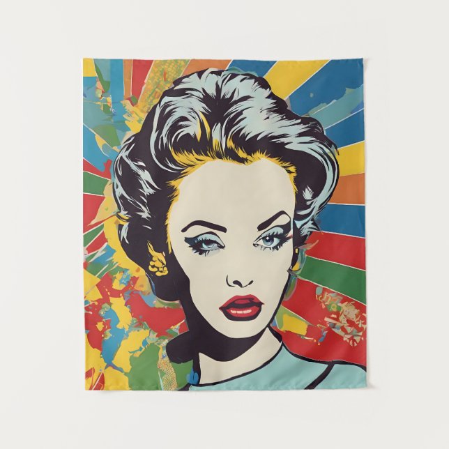 Vibrant Retro Woman Pop Portrait Art Tapestry (Front)