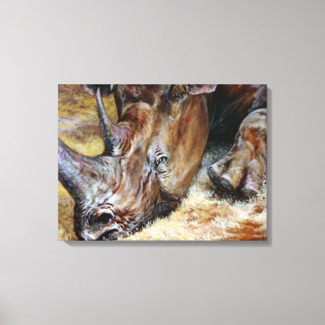 Vibrant Rhinoceros Oil Painting Photo Designed Art Canvas Print (Front)