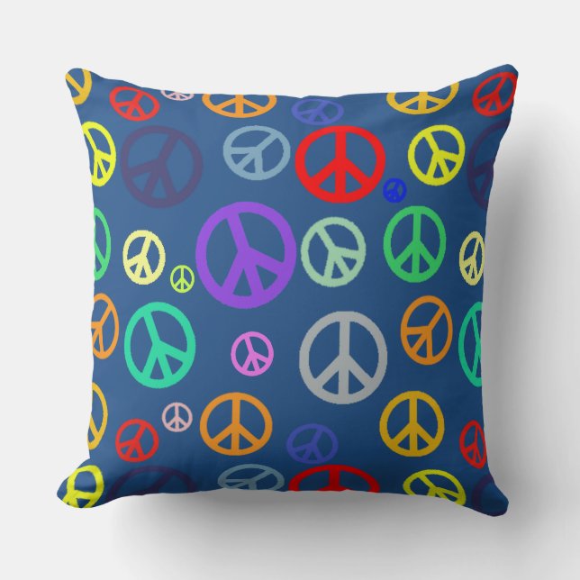 Vibrant Rich multi coloured Peace Symbol Pattern Cushion (Front)