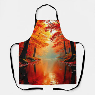 Vibrant River of Autumn Gold Design Apron