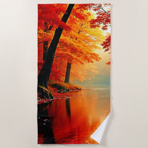 Vibrant River of Autumn Gold Design Beach Towel