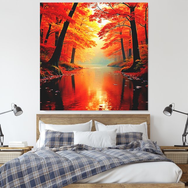 Vibrant River of Autumn Gold Design Canvas Print (Insitu(Bedroom))