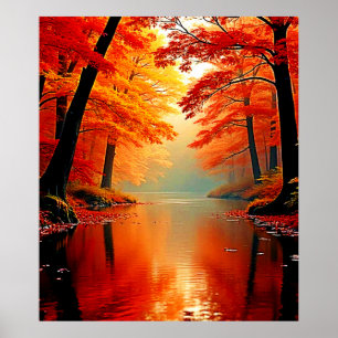 Vibrant River of Autumn Gold Design Poster