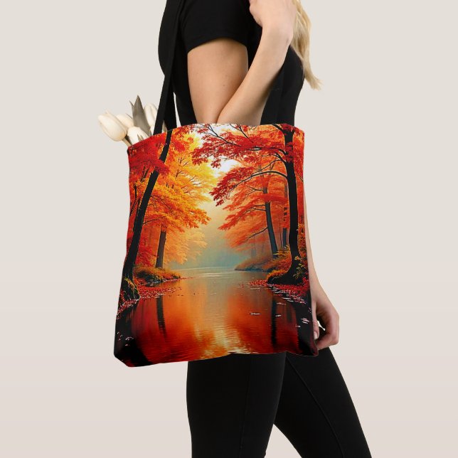 Vibrant River of Autumn Gold Design Tote Bag (Close Up)