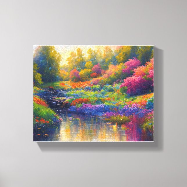 Vibrant Riverbank Paradise Canvas Print (Front)