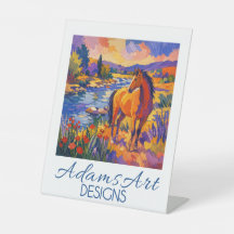 Vibrant Riverside Horse in Impressionist Landscape