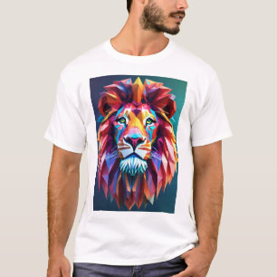 "Vibrant Roar: Colourful Lion Triangles Printed  T-Shirt