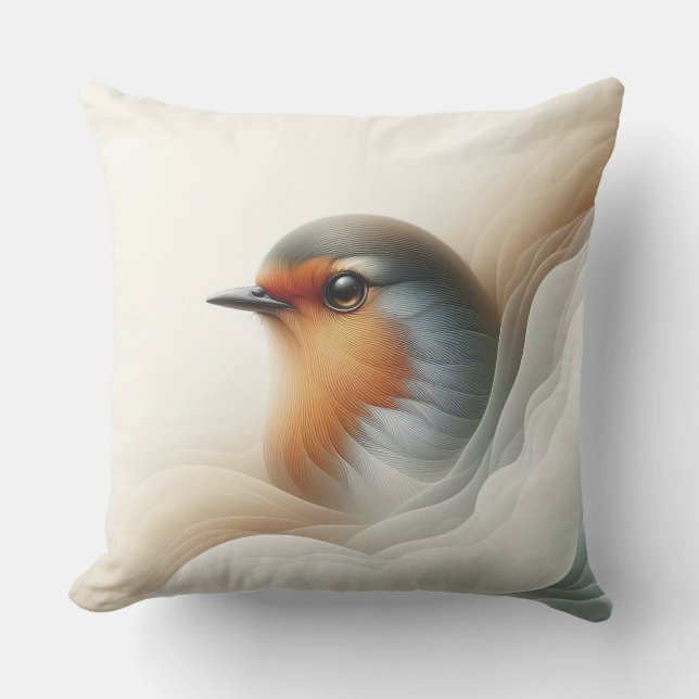 Vibrant Robin Bird Art Nature Illustration Cushion (Front)