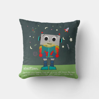Vibrant Robot Reading Pillow Add A Custom Quote