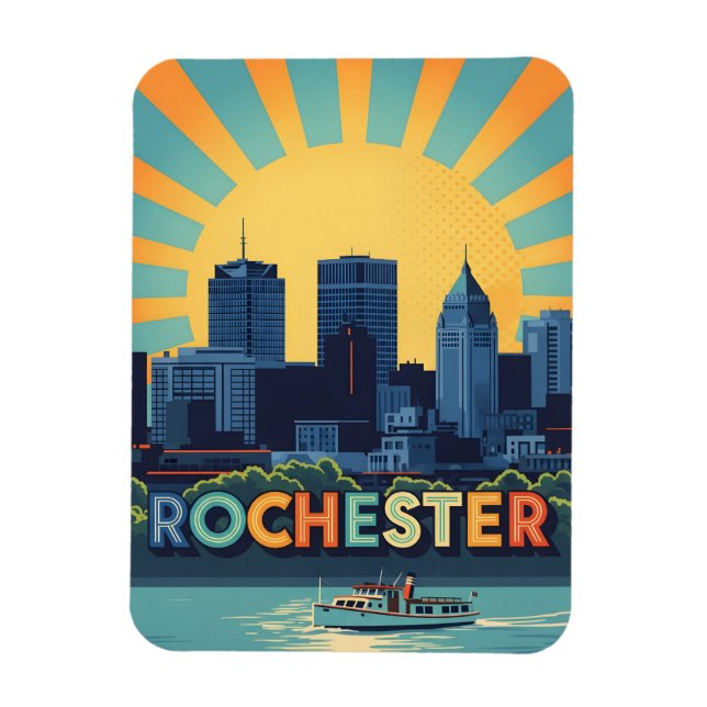 Vibrant Rochester skyline at sunset Magnet (Vertical)
