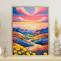 Vibrant Rolling Hills Sunflower Art Painting