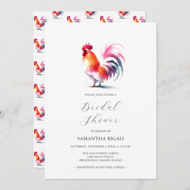 Vibrant Rooster Bridal Shower Invitation (Front/Back)