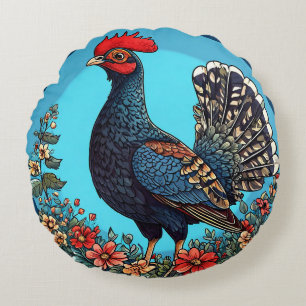 🐓 Vibrant Rooster Floral Farmhouse Home decor Round Cushion