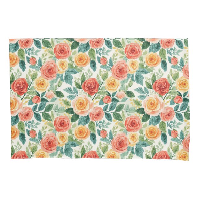 Vibrant Rose Bouquet Pattern for Floral Decor Pillowcase (Front)
