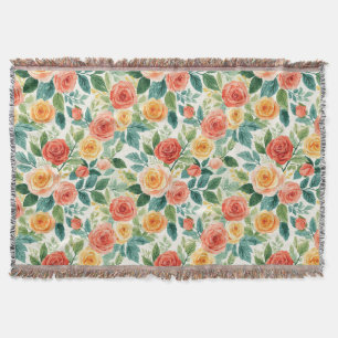 Vibrant Rose Bouquet Pattern for Floral Decor Throw Blanket