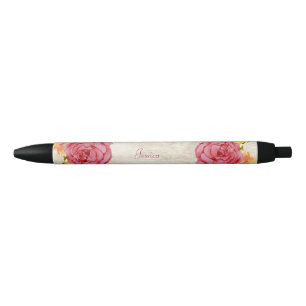 Vibrant Rose, Country Floral Black Ink Pen