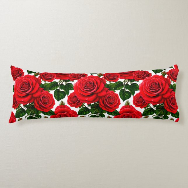 Vibrant Rose Pattern With Red And Pink Roses Body Cushion (Front)