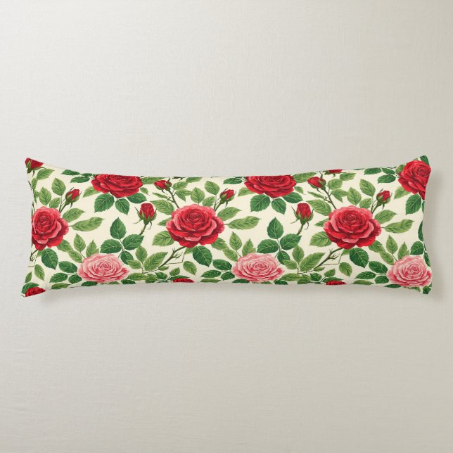 Vibrant Rose Pattern With Red And Pink Roses Body Cushion (Front)