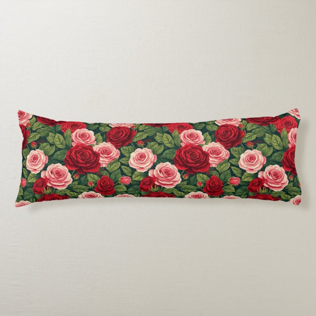 Vibrant Rose Pattern With Red And Pink Roses Body Cushion (Front)