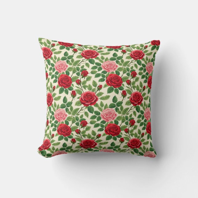 Vibrant Rose Pattern With Red And Pink Roses Cushion (Front)