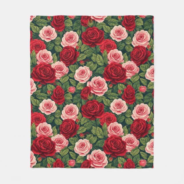 Vibrant Rose Pattern With Red And Pink Roses Fleece Blanket (Front)