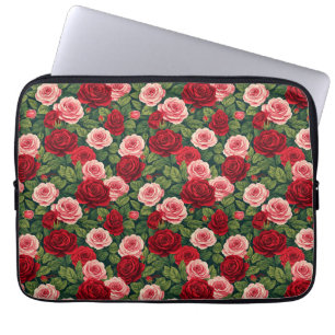Vibrant Rose Pattern With Red And Pink Roses Laptop Sleeve