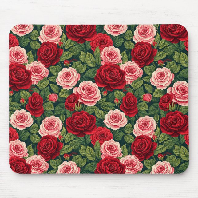 Vibrant Rose Pattern With Red And Pink Roses Mouse Pad (Front)