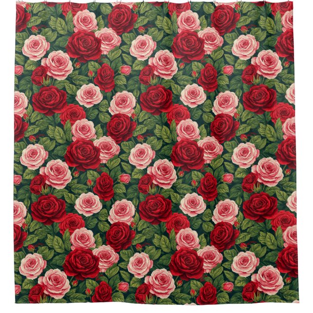 Vibrant Rose Pattern With Red And Pink Roses Shower Curtain (Front)