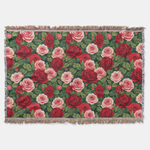 Vibrant Rose Pattern With Red And Pink Roses Throw Blanket