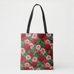 Vibrant Rose Pattern With Red And Pink Roses Tote Bag