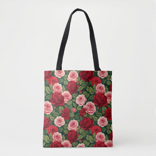 Vibrant Rose Pattern With Red And Pink Roses Tote Bag (Front)