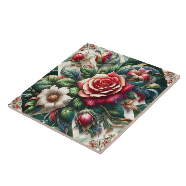 Vibrant Roses and Lilies Arrangement Tile (Side)