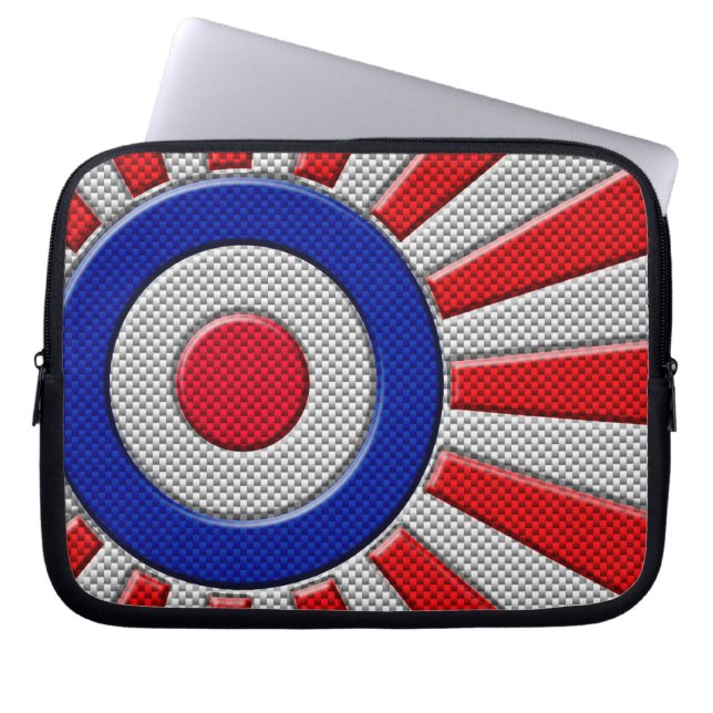 Vibrant Roundel Sunburst Design Carbon Fibre Style Laptop Sleeve (Front)