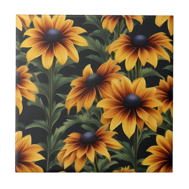 Vibrant Rudbeckia Floral Pattern Tile (Front)