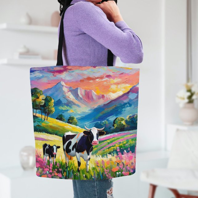 Vibrant Rural Landscape with Cows Tote Bag (Creator Uploaded)